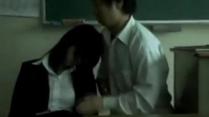 Two lovely Japanese students provoking a shy male professor